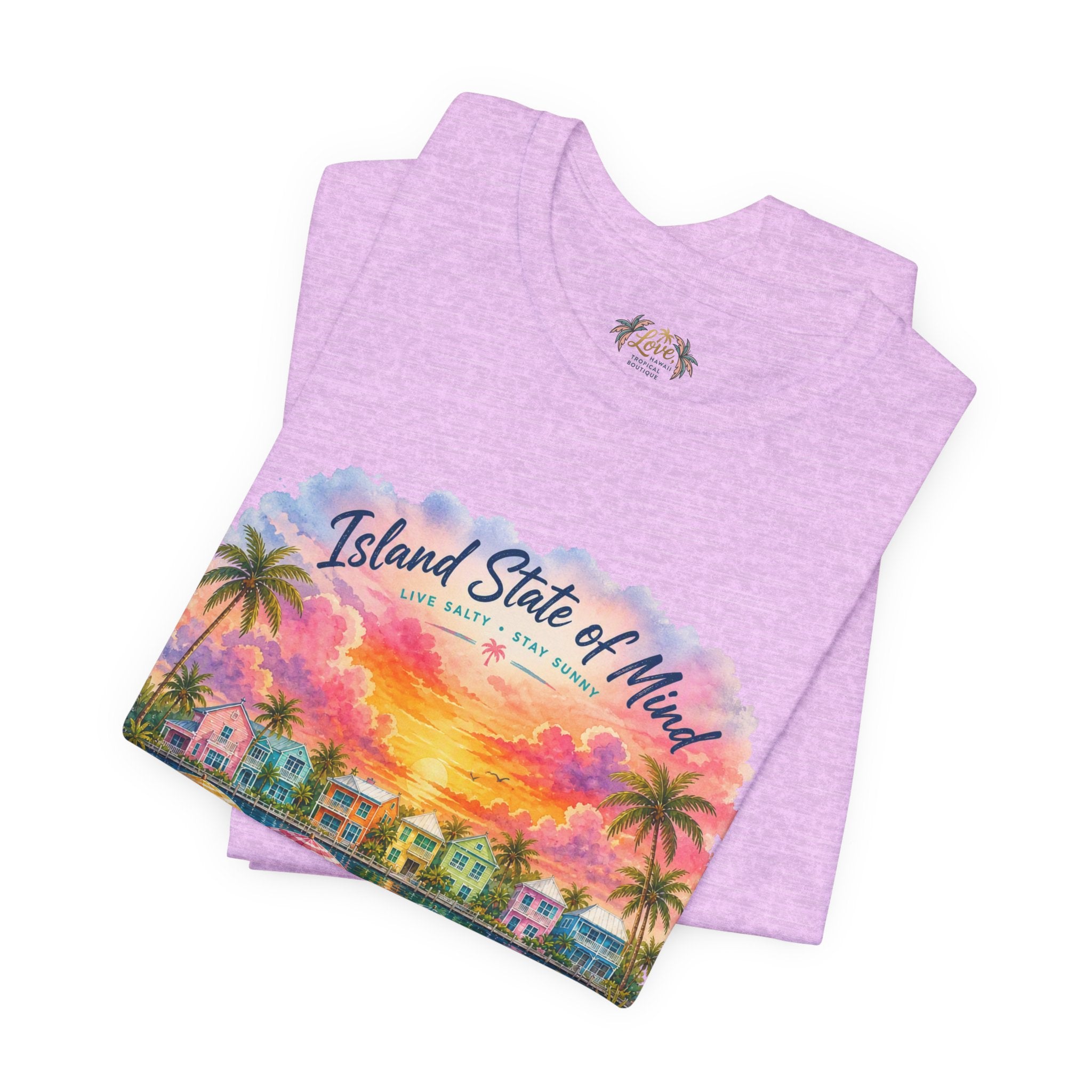 Island State of Mind T-Shirt | Tropical Beach Sunset, Palm Trees, Beach Chairs