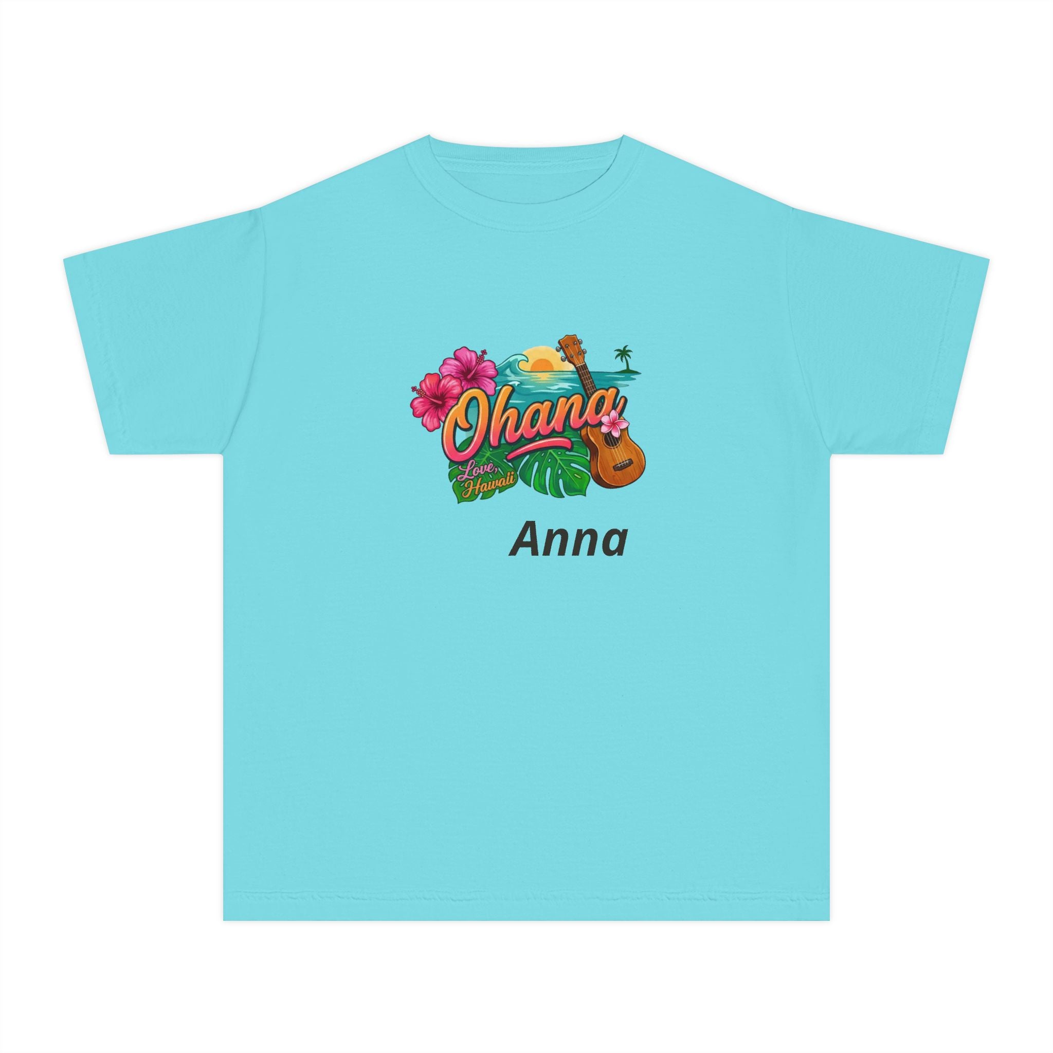 Ohana Floral Ukulele Youth Tee | Personalized Name Option