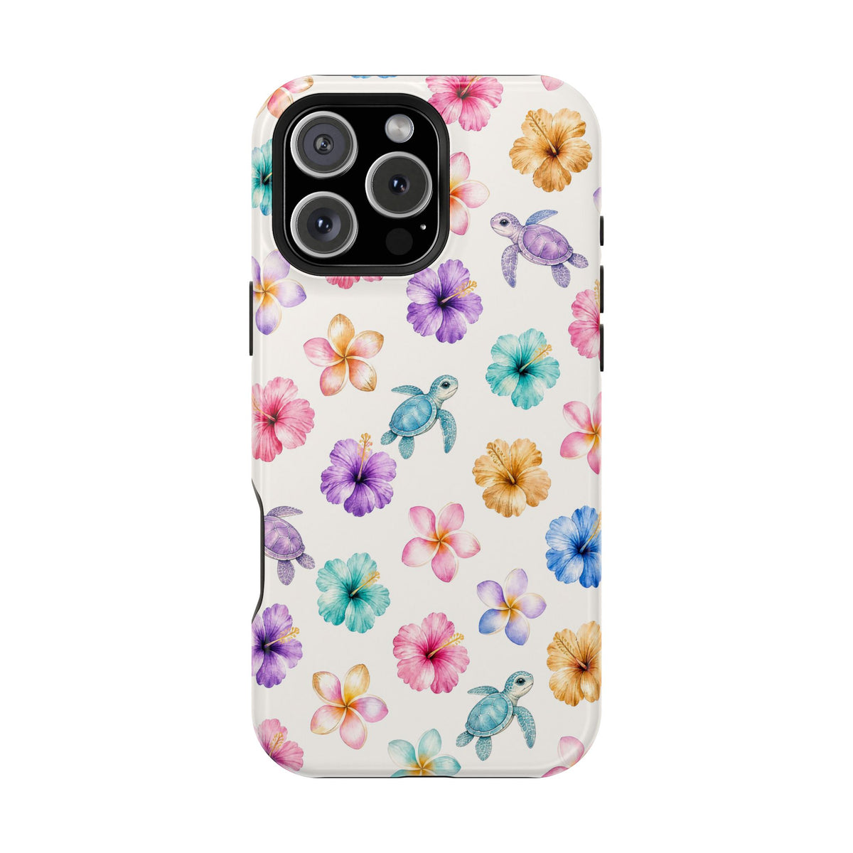 Sea Turtle Floral Phone Case — Colorful Hawaiian Plumeria Protective Case
