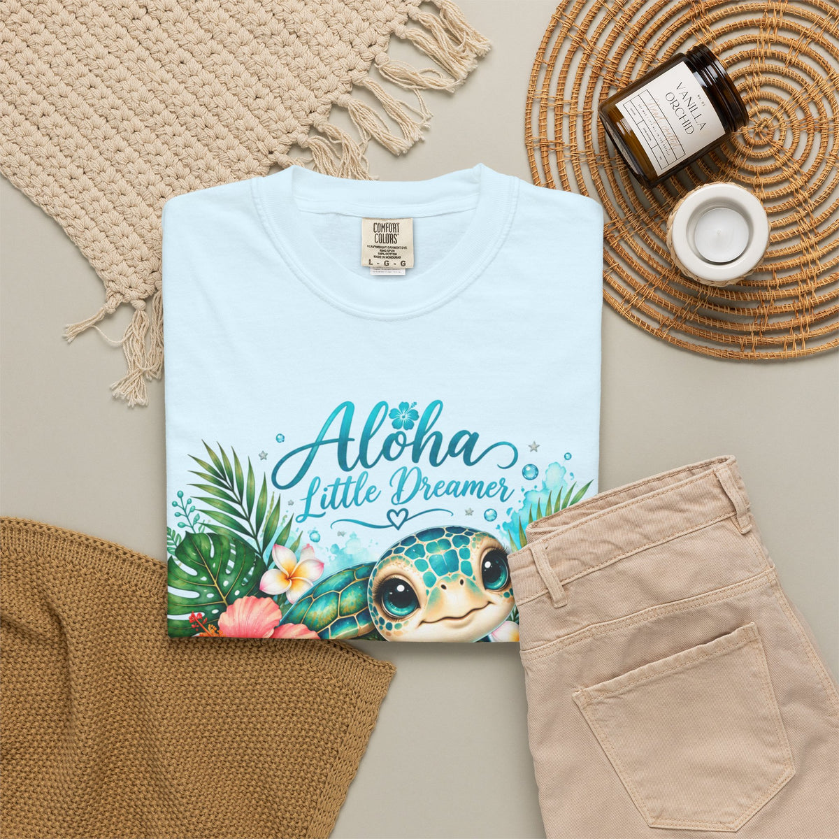 Aloha Little Dreamer| Sea turtle T-Shirt | Hawaiian floral tropical design