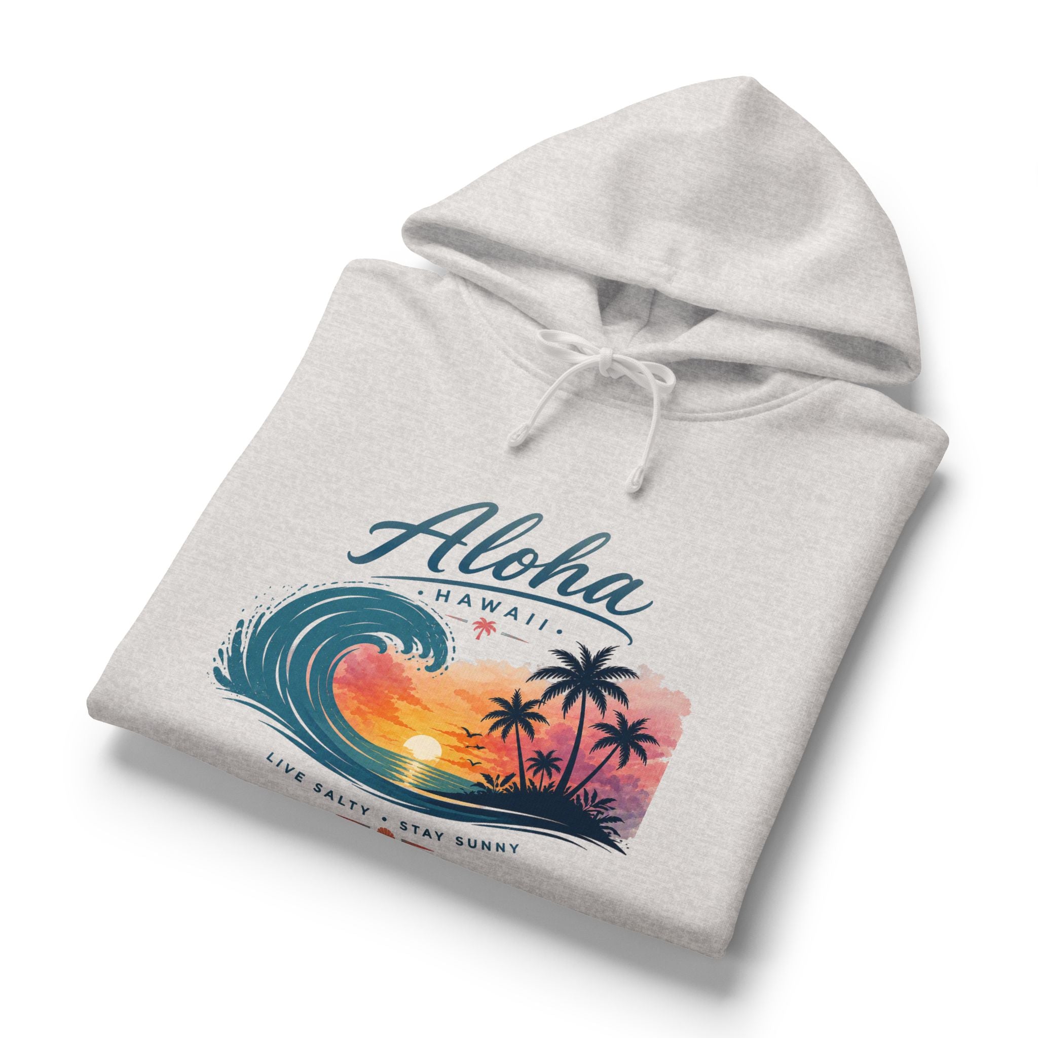 Aloha Hawaii Sunset Wave Palm Trees Hoodie | Beach Tropical Surf Pullover