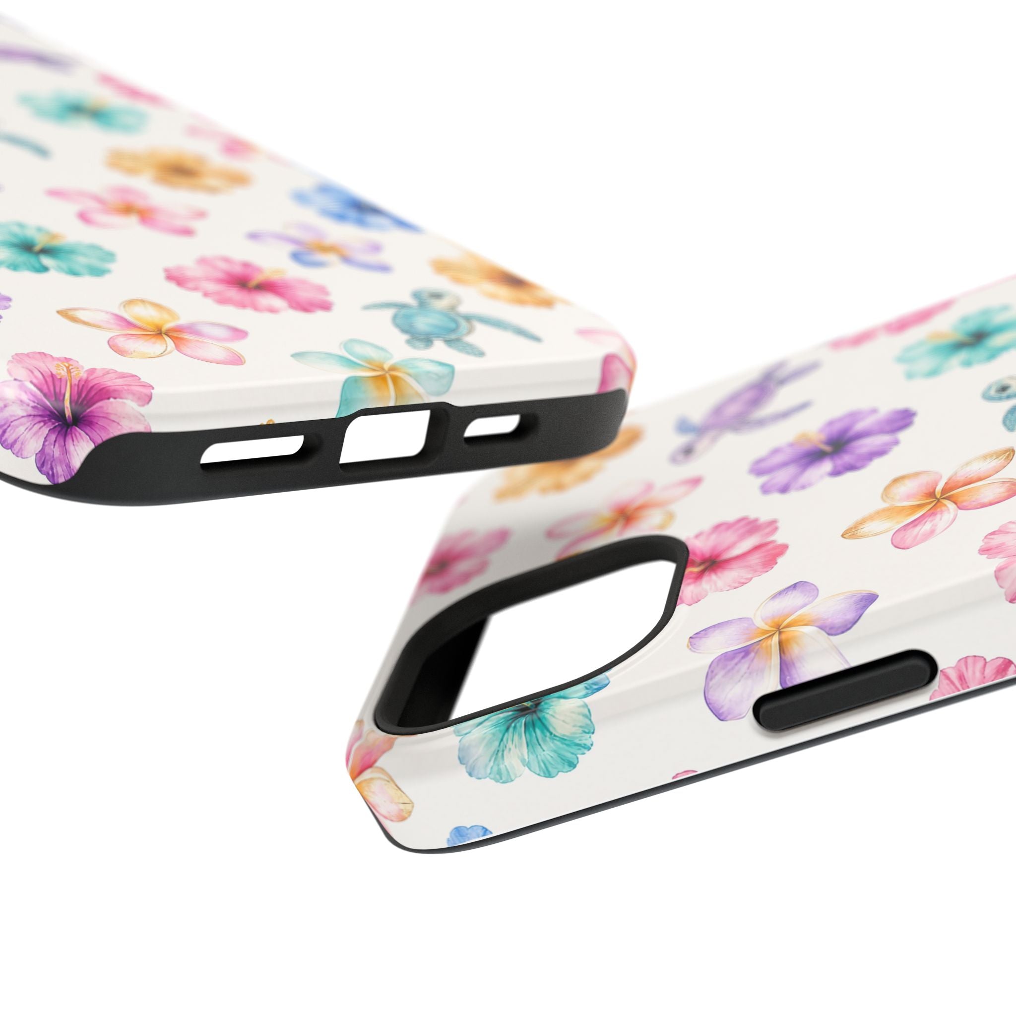 Sea Turtle Floral Phone Case — Colorful Hawaiian Plumeria Protective Case