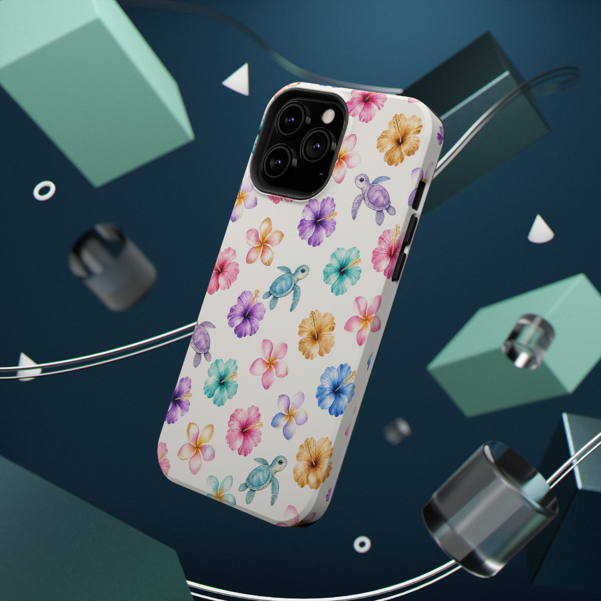 Sea Turtle Floral Phone Case — Colorful Hawaiian Plumeria Protective Case