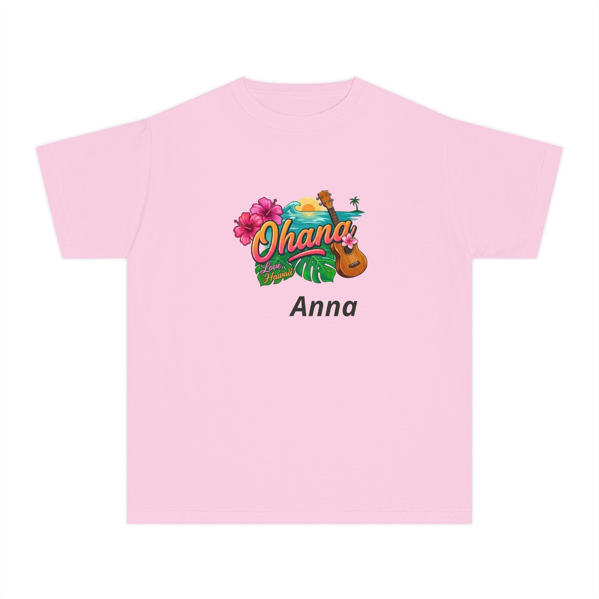 Ohana Floral Ukulele Youth Tee | Personalized Name Option
