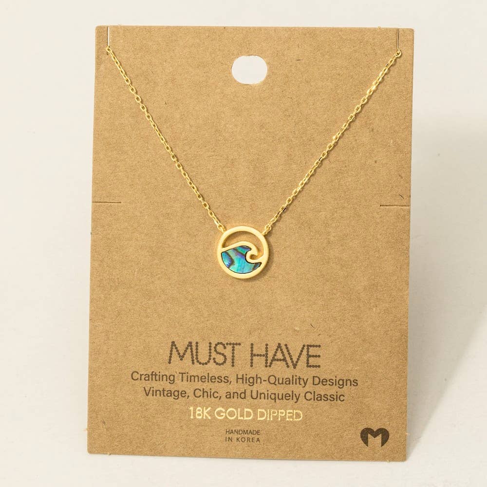 Tropical Wave Coin Pendant Necklace • Mother of Pearl Gold Dipped Necklace • Coastal Minimalist Jewelry