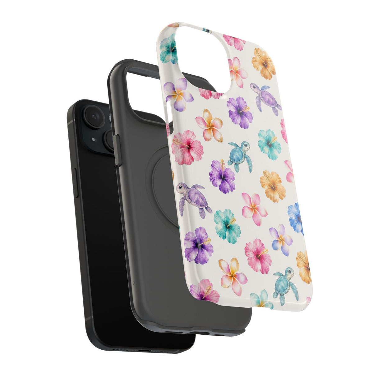 Sea Turtle Floral Phone Case — Colorful Hawaiian Plumeria Protective Case