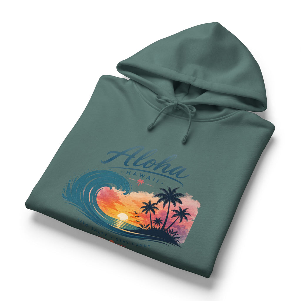 Aloha Hawaii Sunset Wave Palm Trees Hoodie | Beach Tropical Surf Pullover