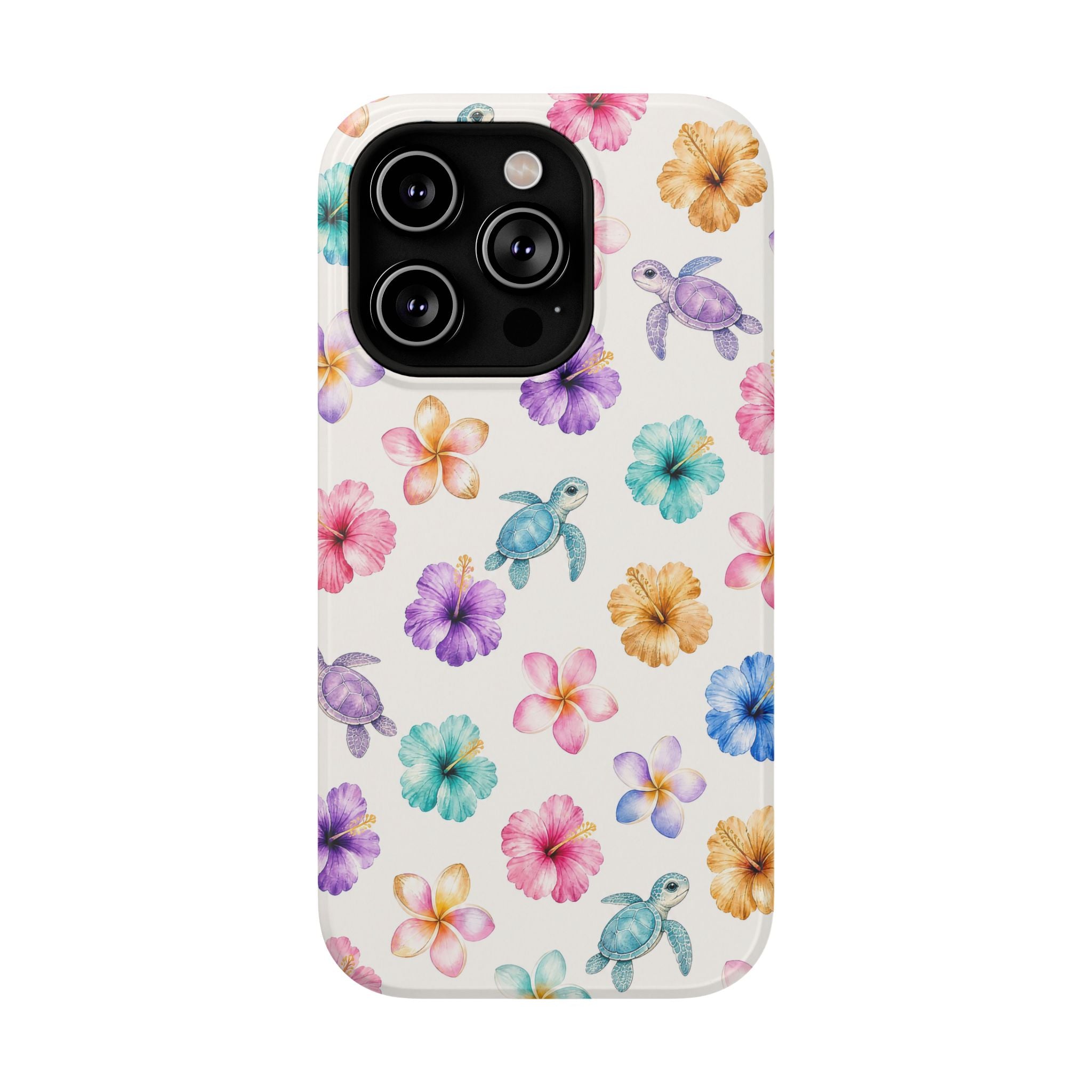 Sea Turtle Floral Phone Case — Colorful Hawaiian Plumeria Protective Case
