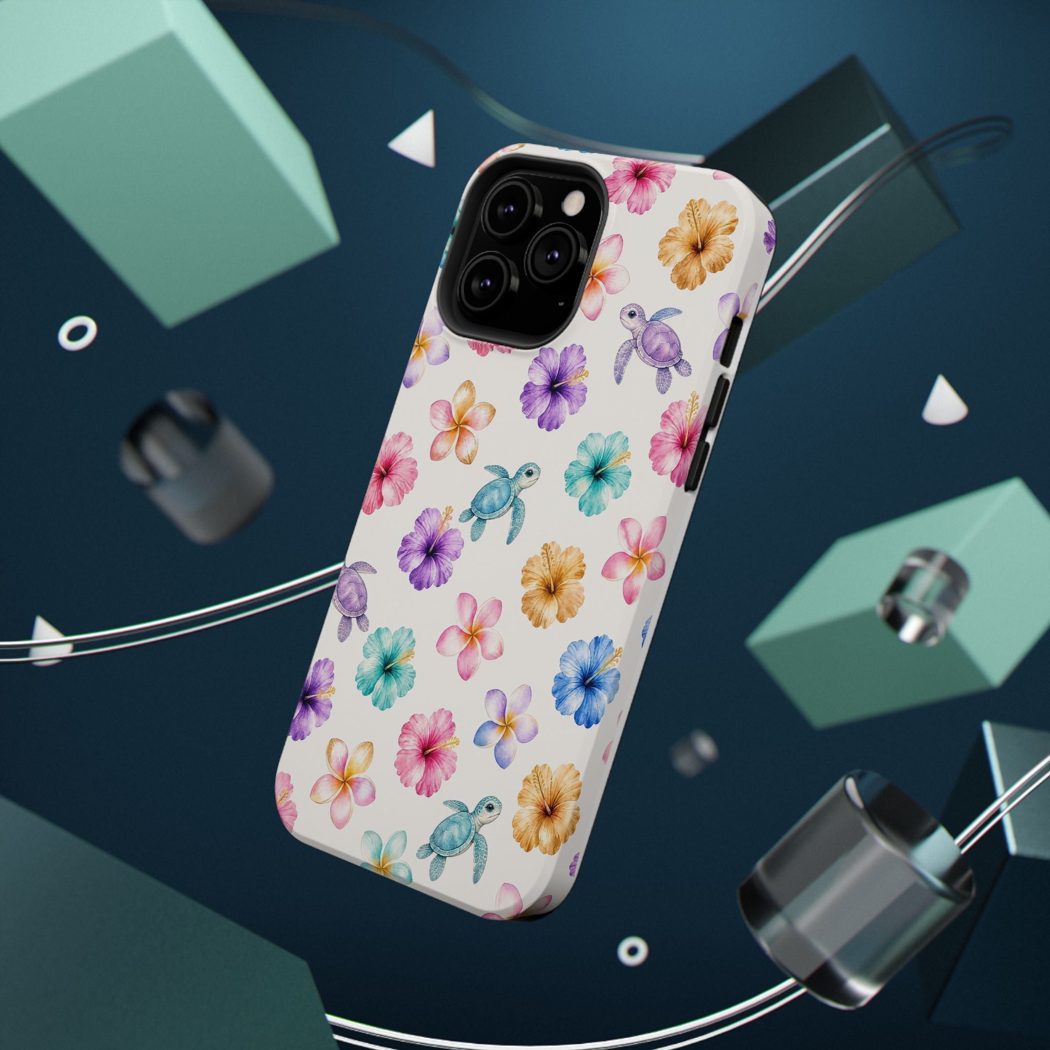 Sea Turtle Floral Phone Case — Colorful Hawaiian Plumeria Protective Case