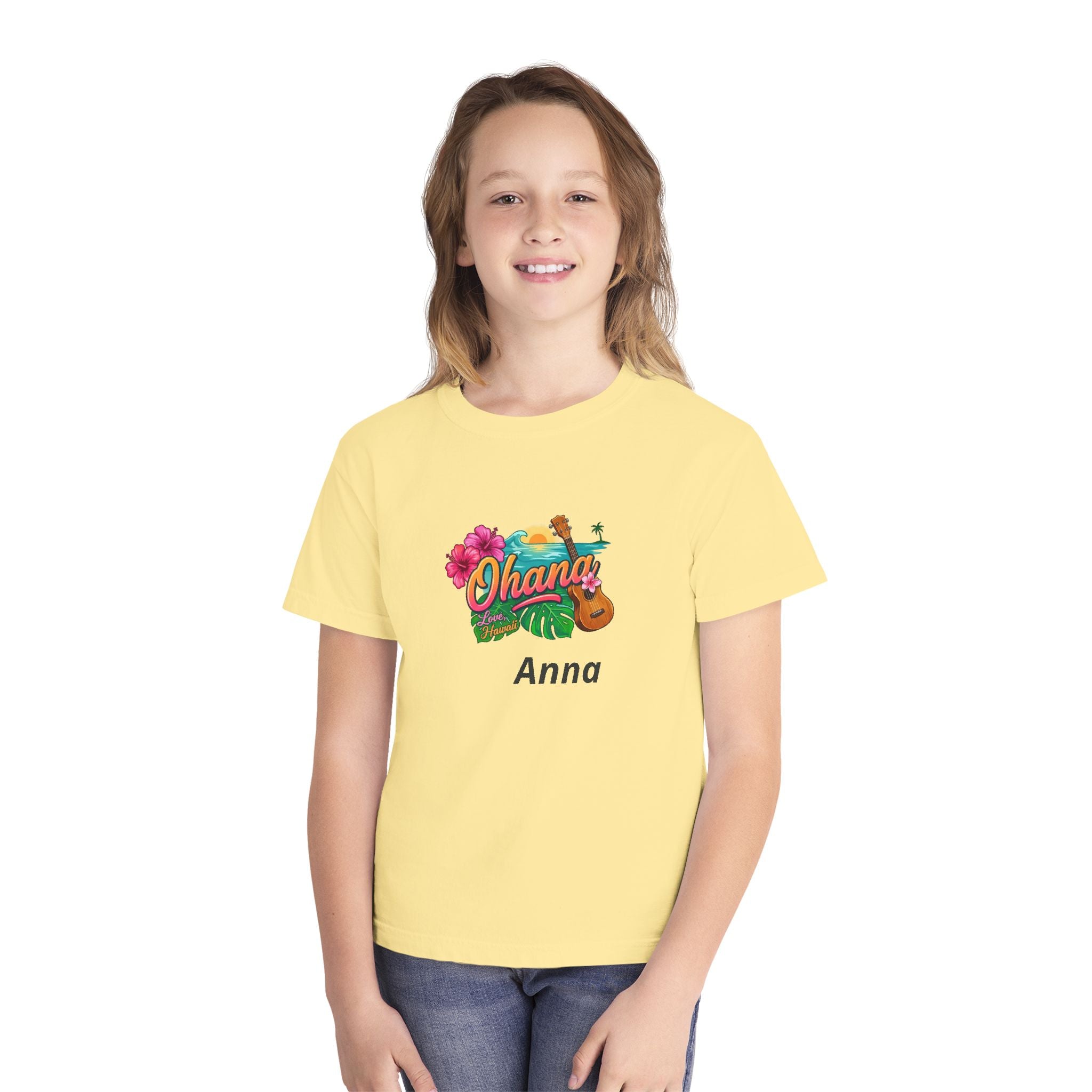 Ohana Floral Ukulele Youth Tee | Personalized Name Option