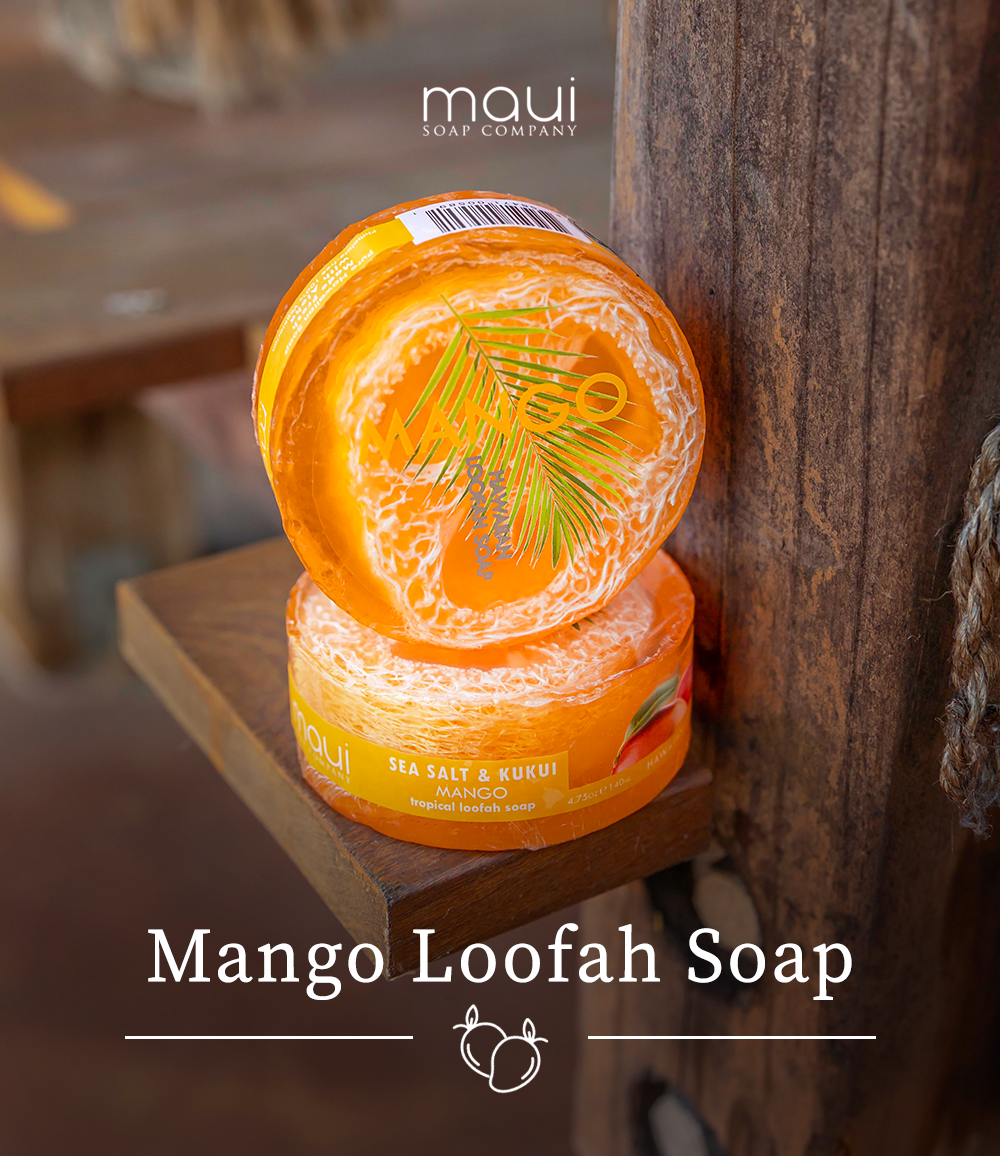Mango Papaya Loofah Soap – Sea Salt & Kukui Oil • Exfoliating Tropical Bar (4.7 oz)