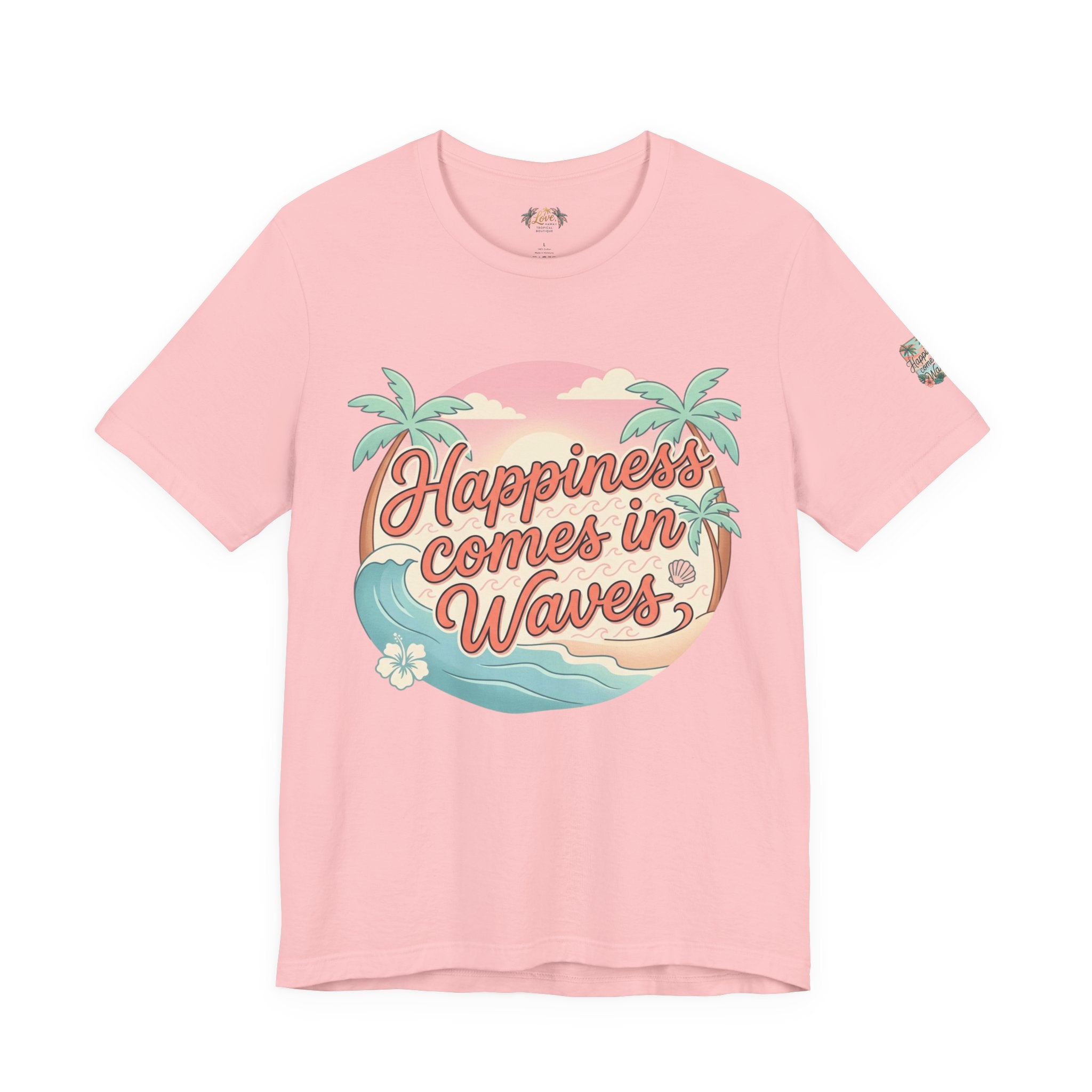 Happiness Comes in Waves Hawaiian Tee — Pastel Sunset & Palm Beach Shirt
