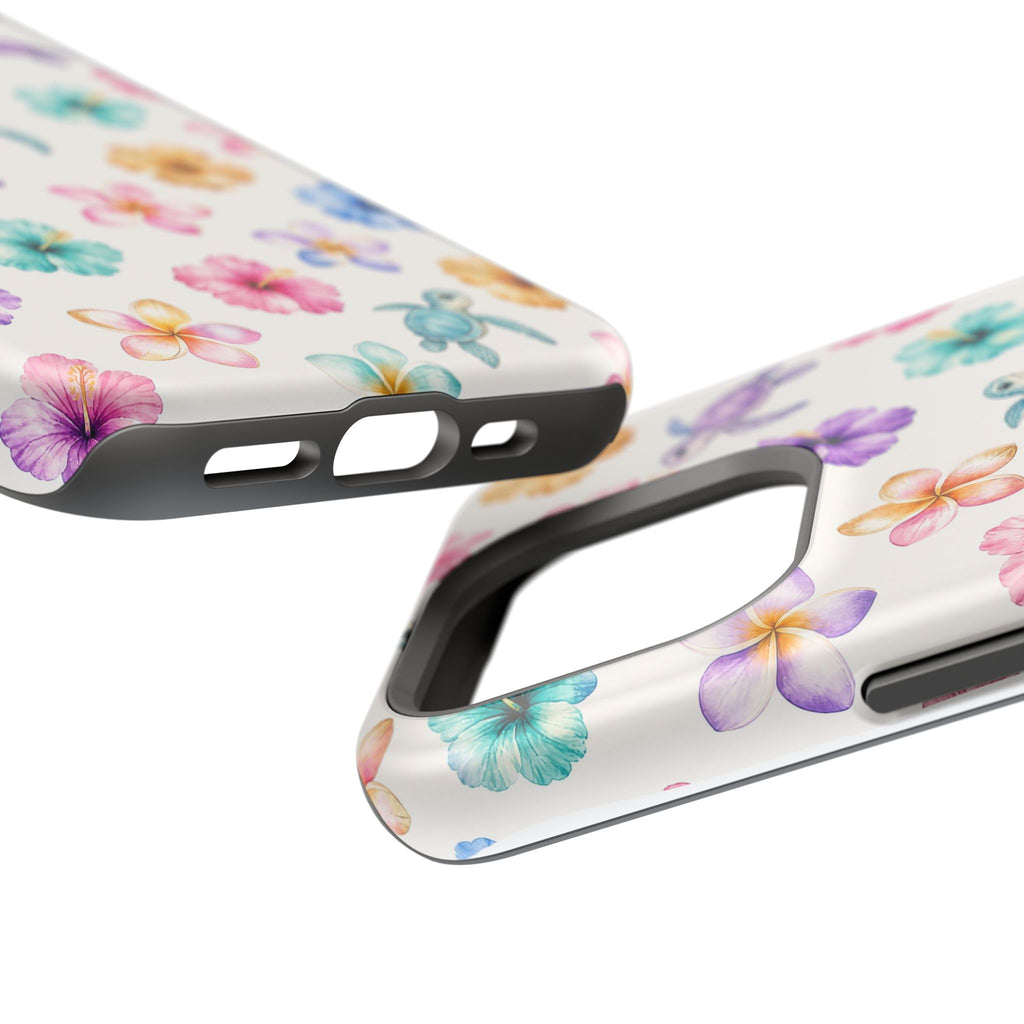 Sea Turtle Floral Phone Case — Colorful Hawaiian Plumeria Protective Case