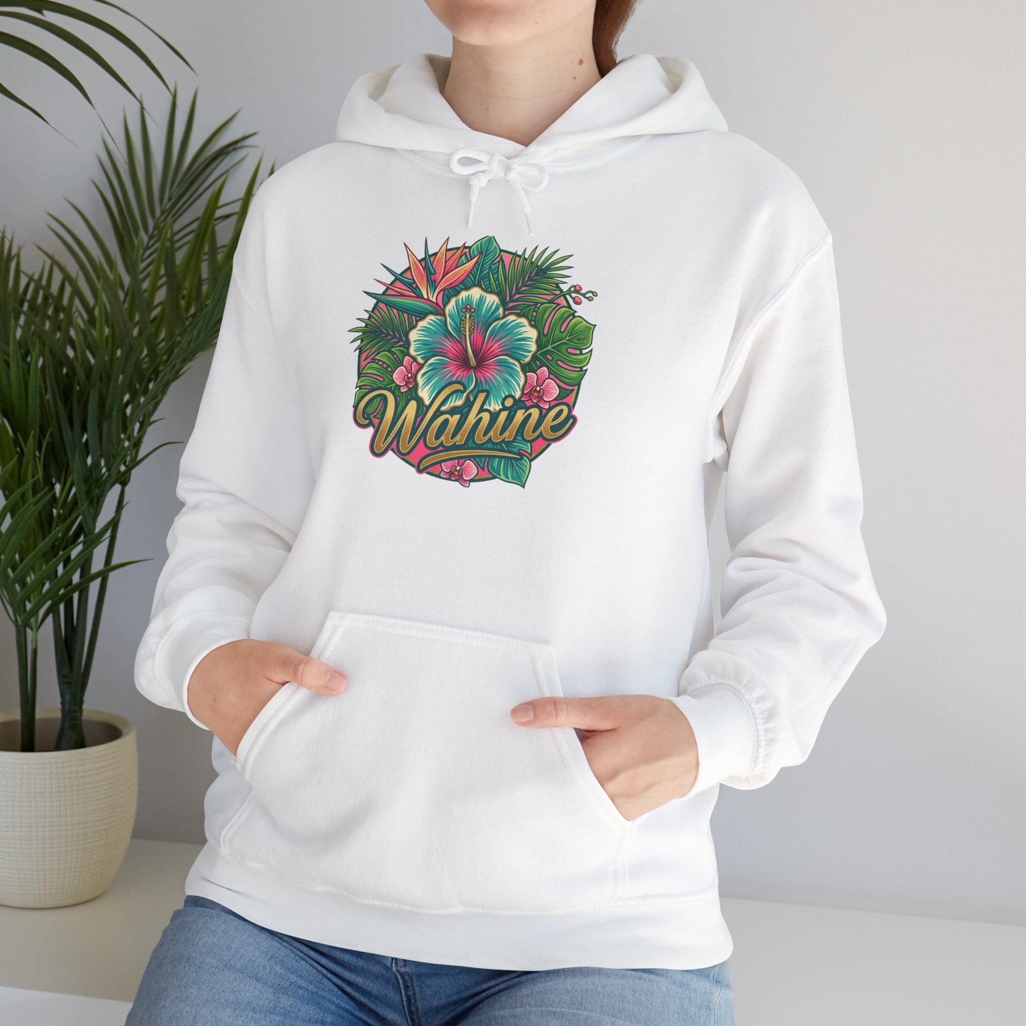 Wahine Tropical Floral Design Hoodie | Hawaiian Hibiscus Palm Leaves