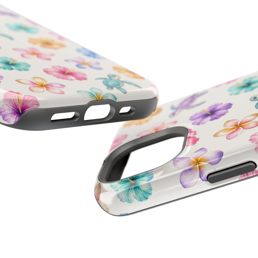 Sea Turtle Floral Phone Case — Colorful Hawaiian Plumeria Protective Case