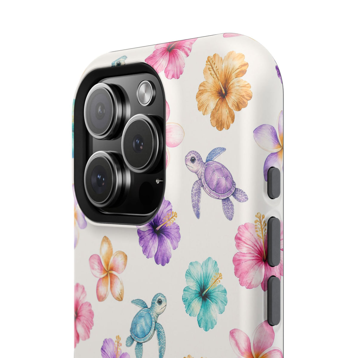 Sea Turtle Floral Phone Case — Colorful Hawaiian Plumeria Protective Case