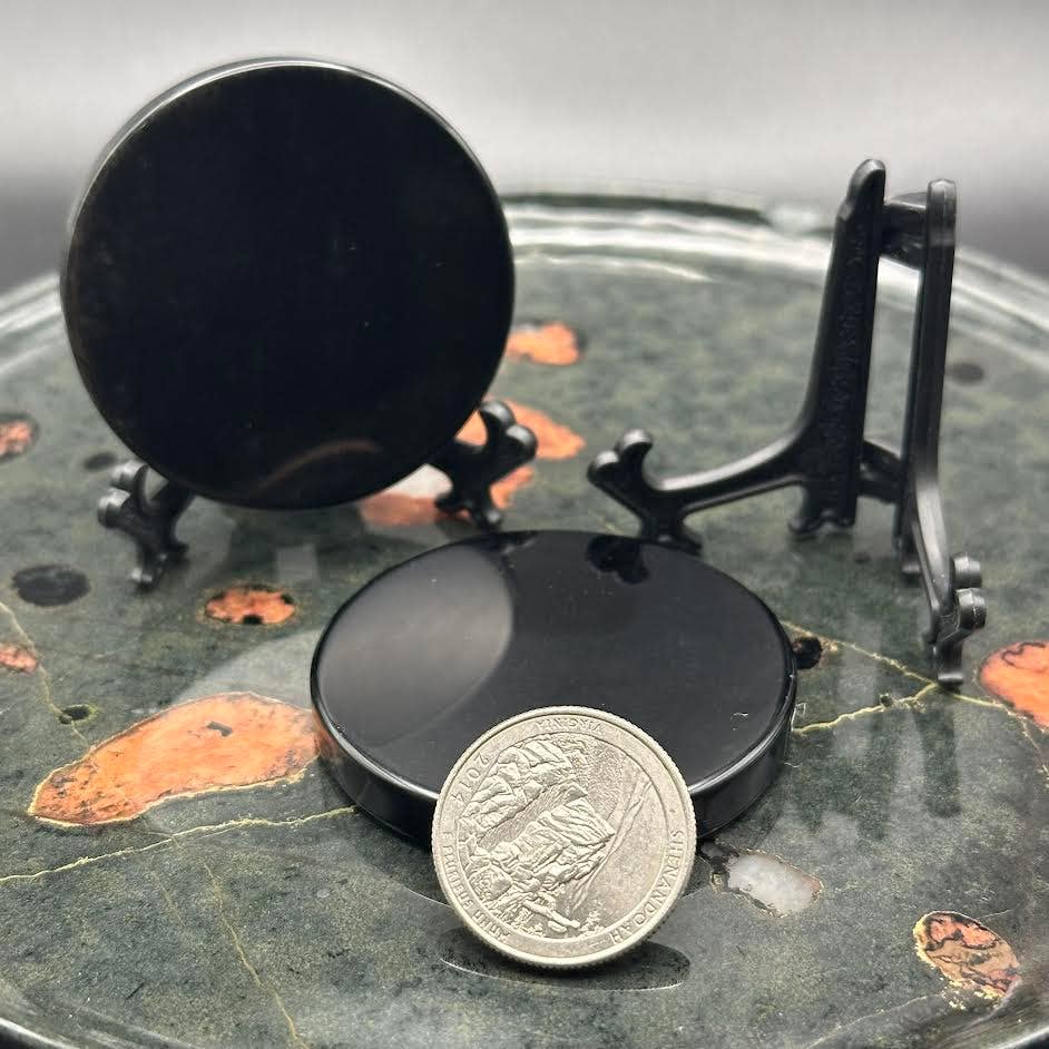 Obsidian Scrying Mirror with Stand-Stone of Shadow and Flame