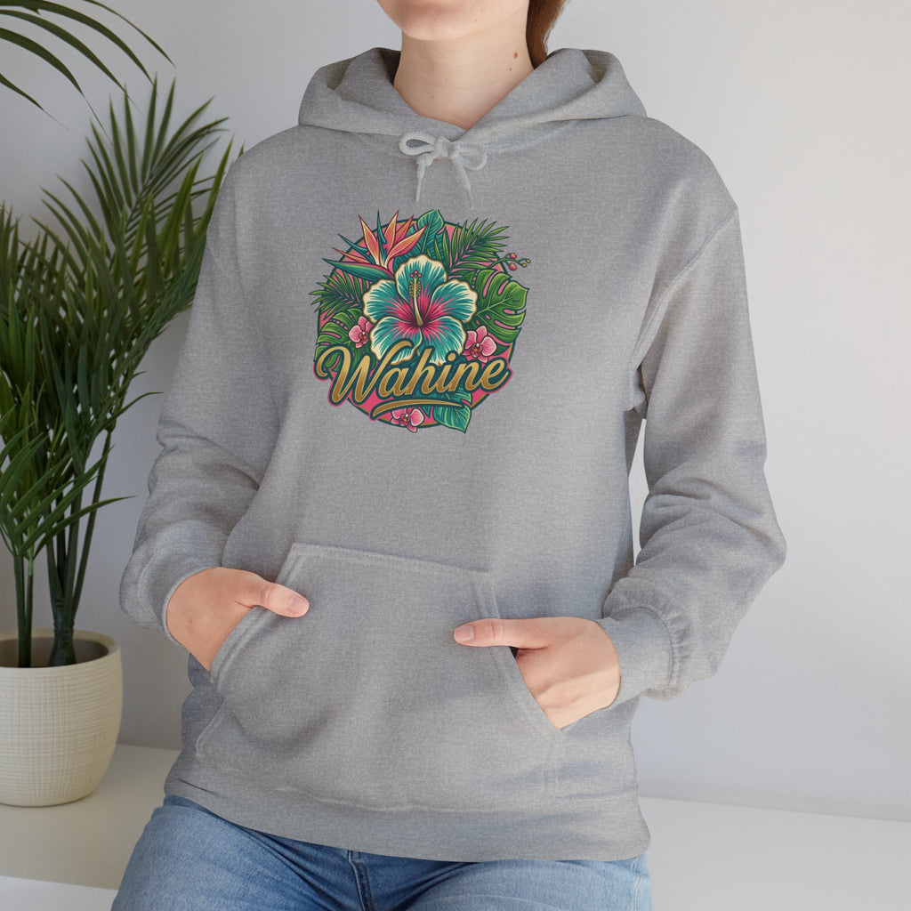 Wahine Tropical Floral Design Hoodie | Hawaiian Hibiscus Palm Leaves