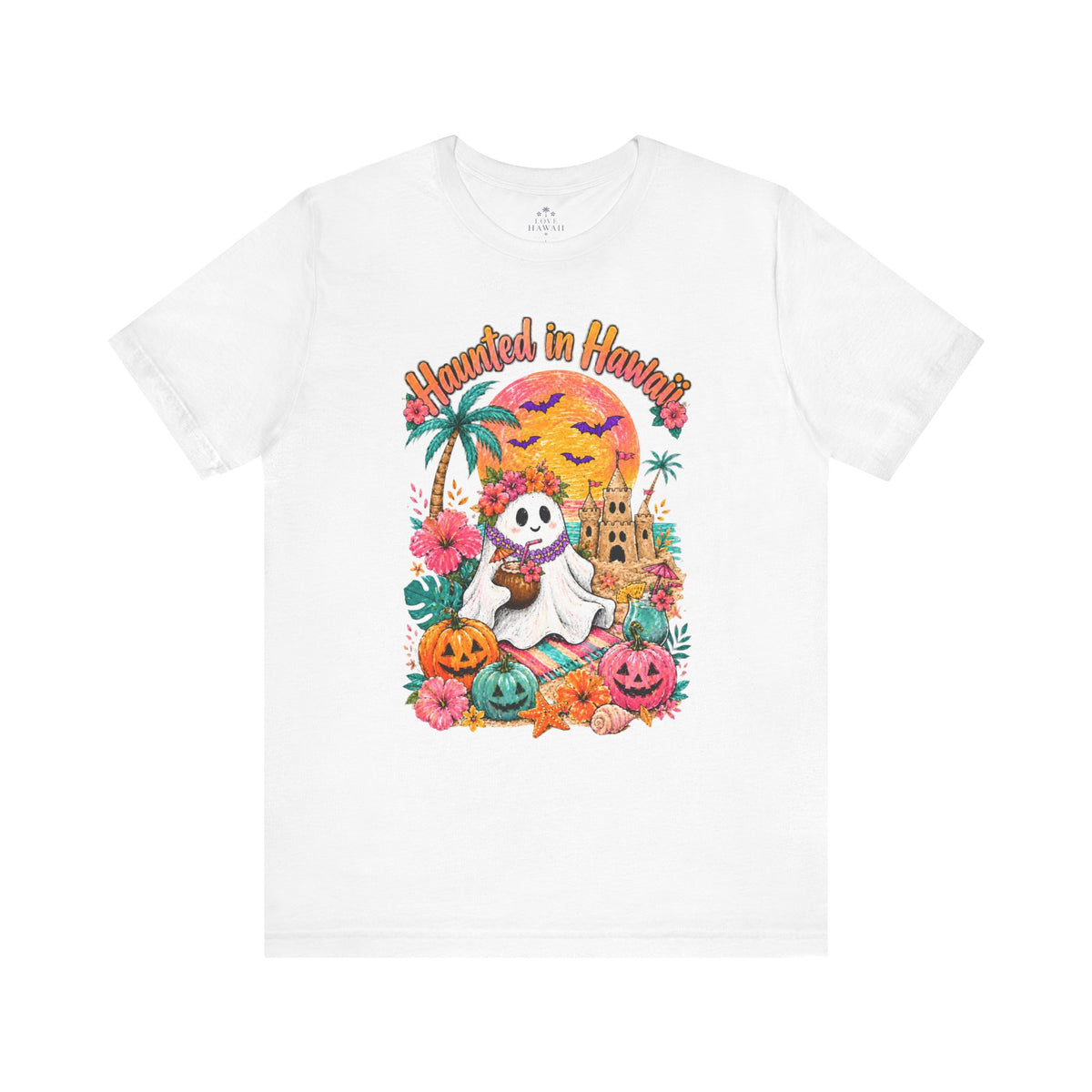Haunted in Hawaii ghost palm tree tee | Halloween tropical pumpkin design
