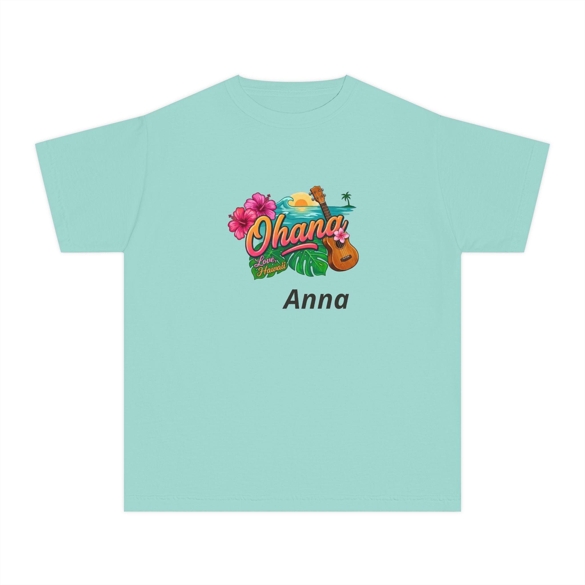 Ohana Floral Ukulele Youth Tee | Personalized Name Option