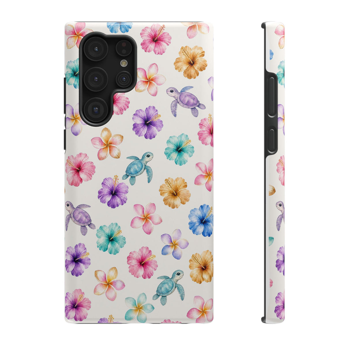 Sea Turtle Floral Phone Case — Colorful Hawaiian Plumeria Protective Case