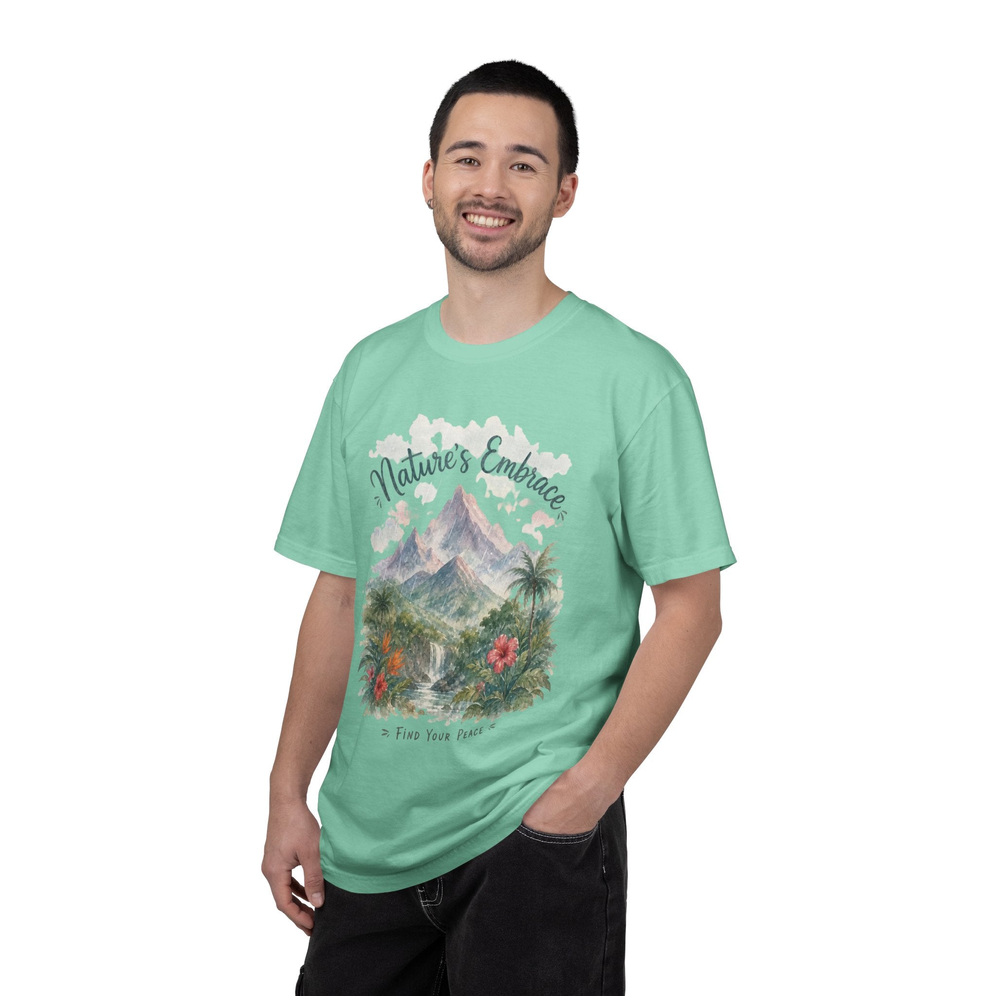 Nature's Embrace Mountain & Tropical Floral T-Shirt