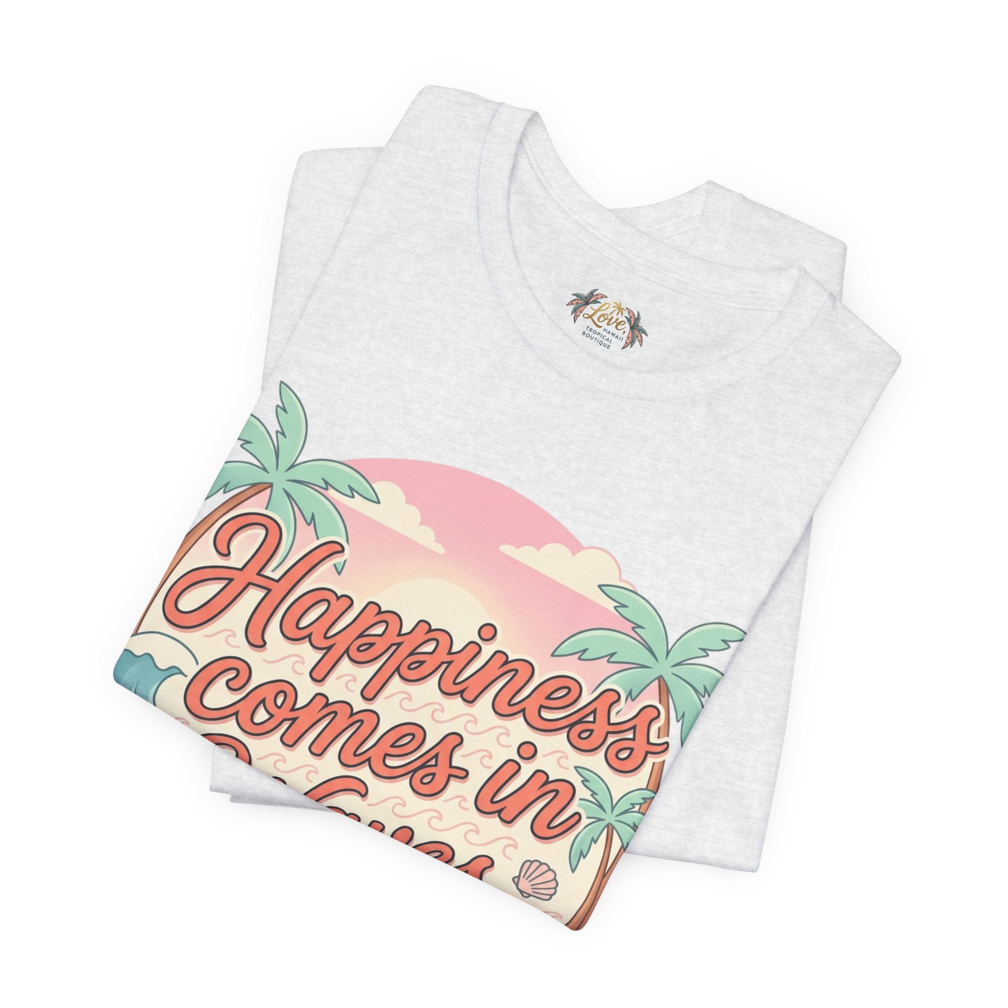 Happiness Comes in Waves Hawaiian Tee — Pastel Sunset & Palm Beach Shirt