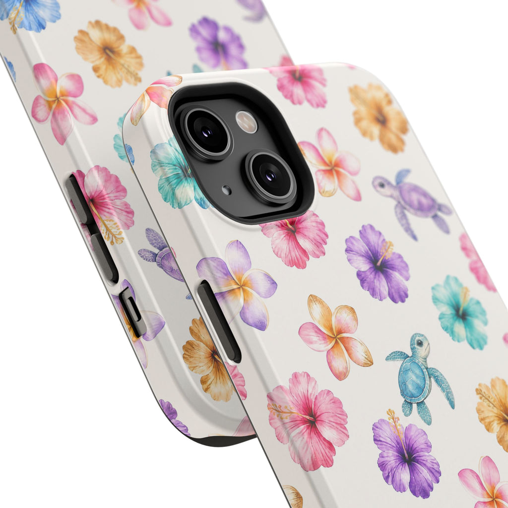 Sea Turtle Floral Phone Case — Colorful Hawaiian Plumeria Protective Case