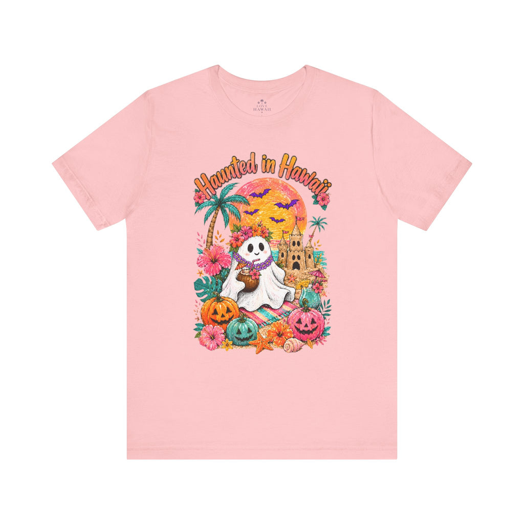 Haunted in Hawaii ghost palm tree tee | Halloween tropical pumpkin design