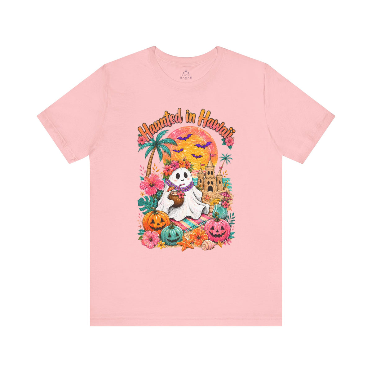 Haunted in Hawaii ghost palm tree tee | Halloween tropical pumpkin design
