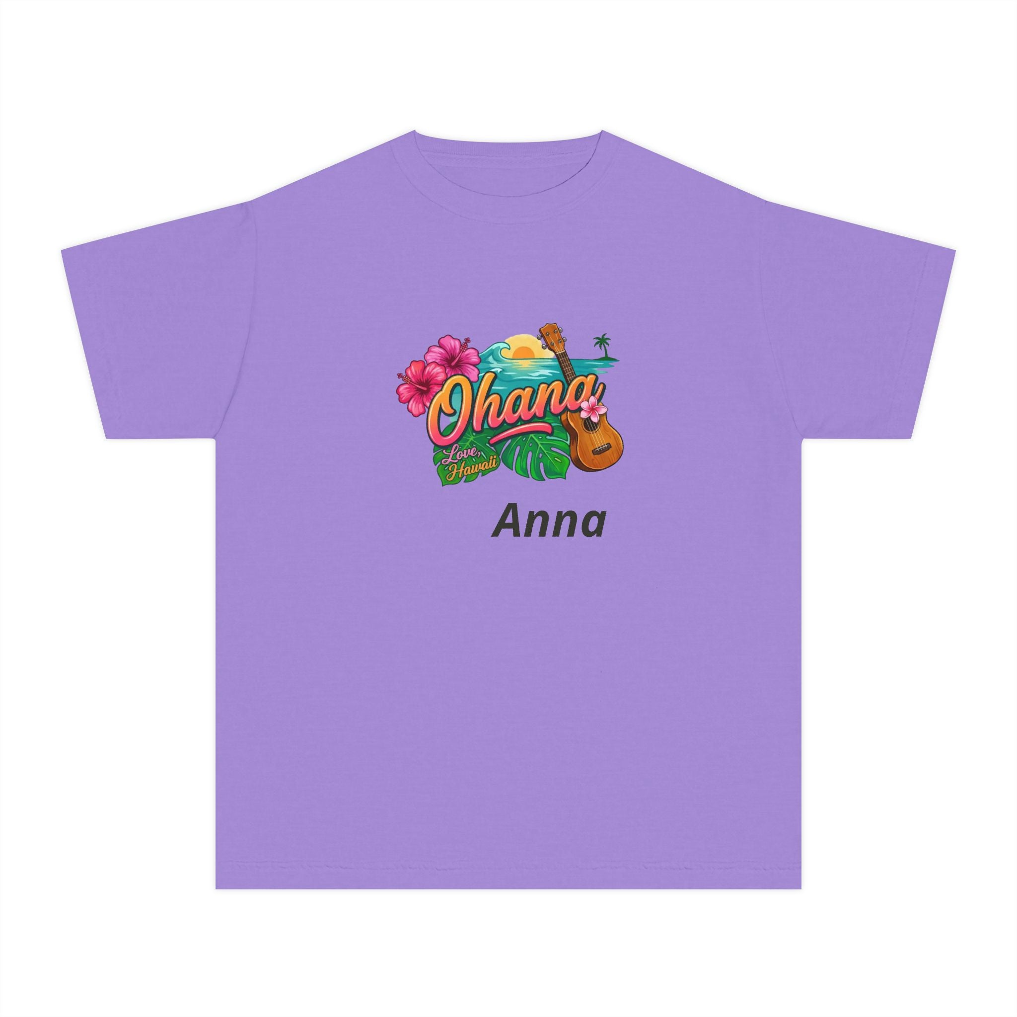 Ohana Floral Ukulele Youth Tee | Personalized Name Option