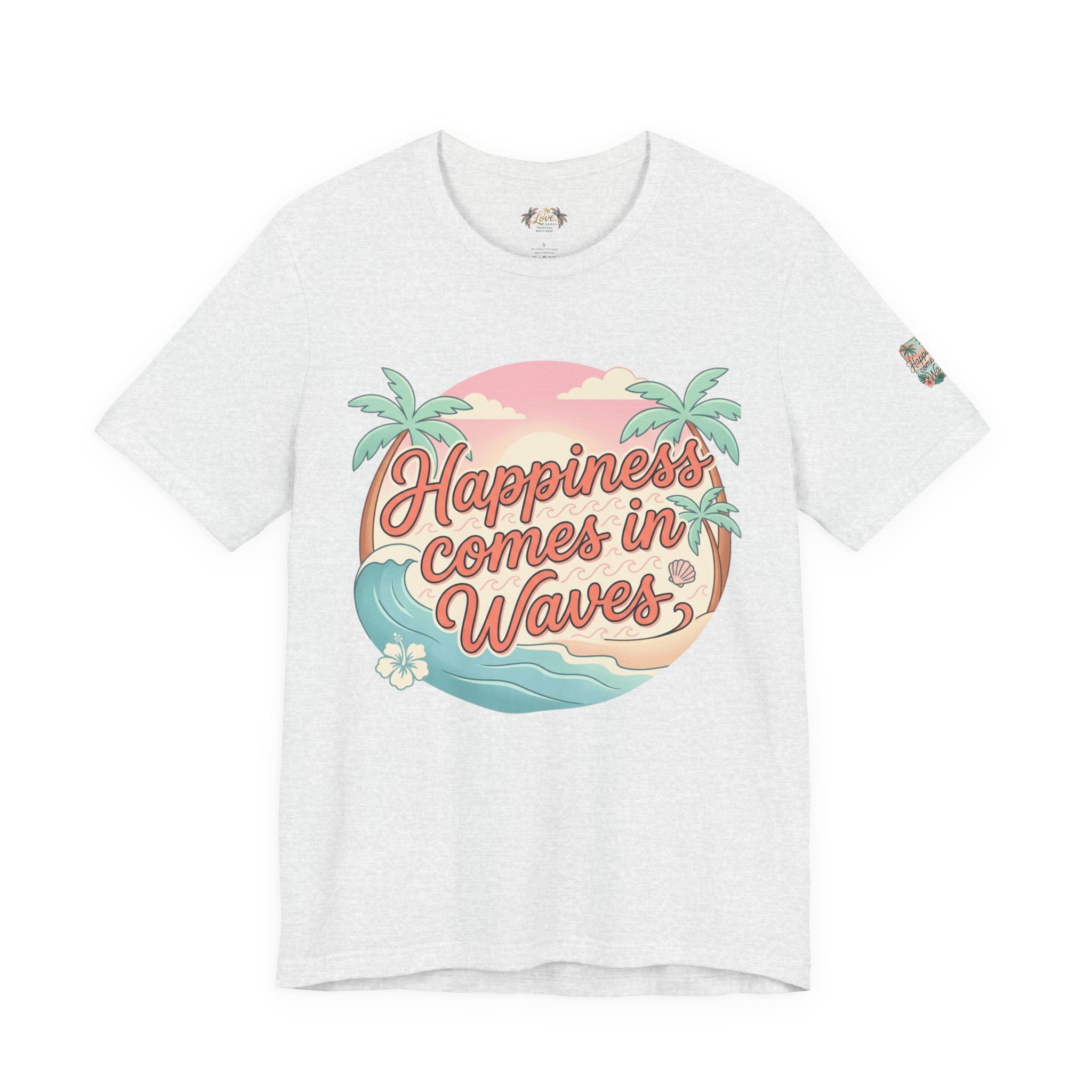 Happiness Comes in Waves Hawaiian Tee — Pastel Sunset & Palm Beach Shirt