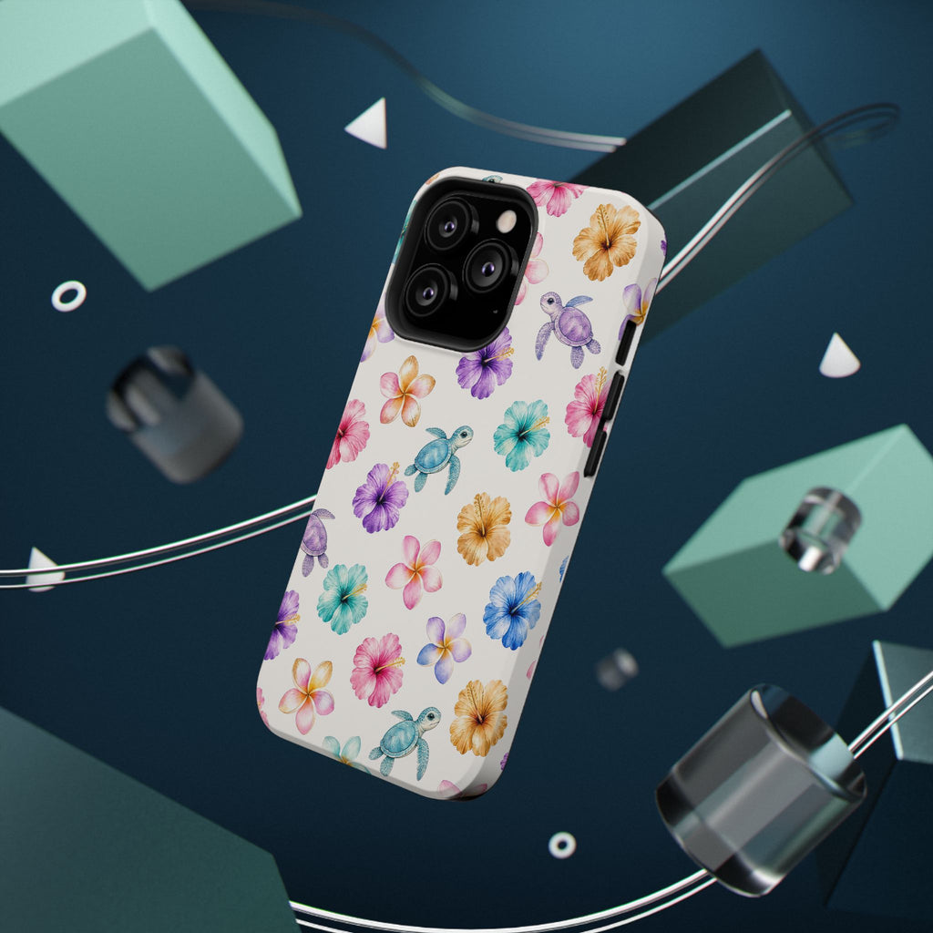 Sea Turtle Floral Phone Case — Colorful Hawaiian Plumeria Protective Case