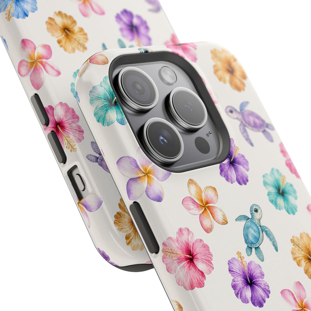 Sea Turtle Floral Phone Case — Colorful Hawaiian Plumeria Protective Case