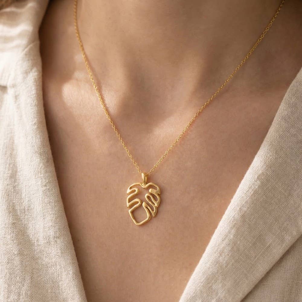 Gold Monstera Cutout Necklace