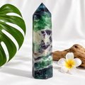 Rainbow Fluorite Crystal Tower 6.5" | Natural Green Purple Fluorite Point | Love Hawaii Crystals & Treasures