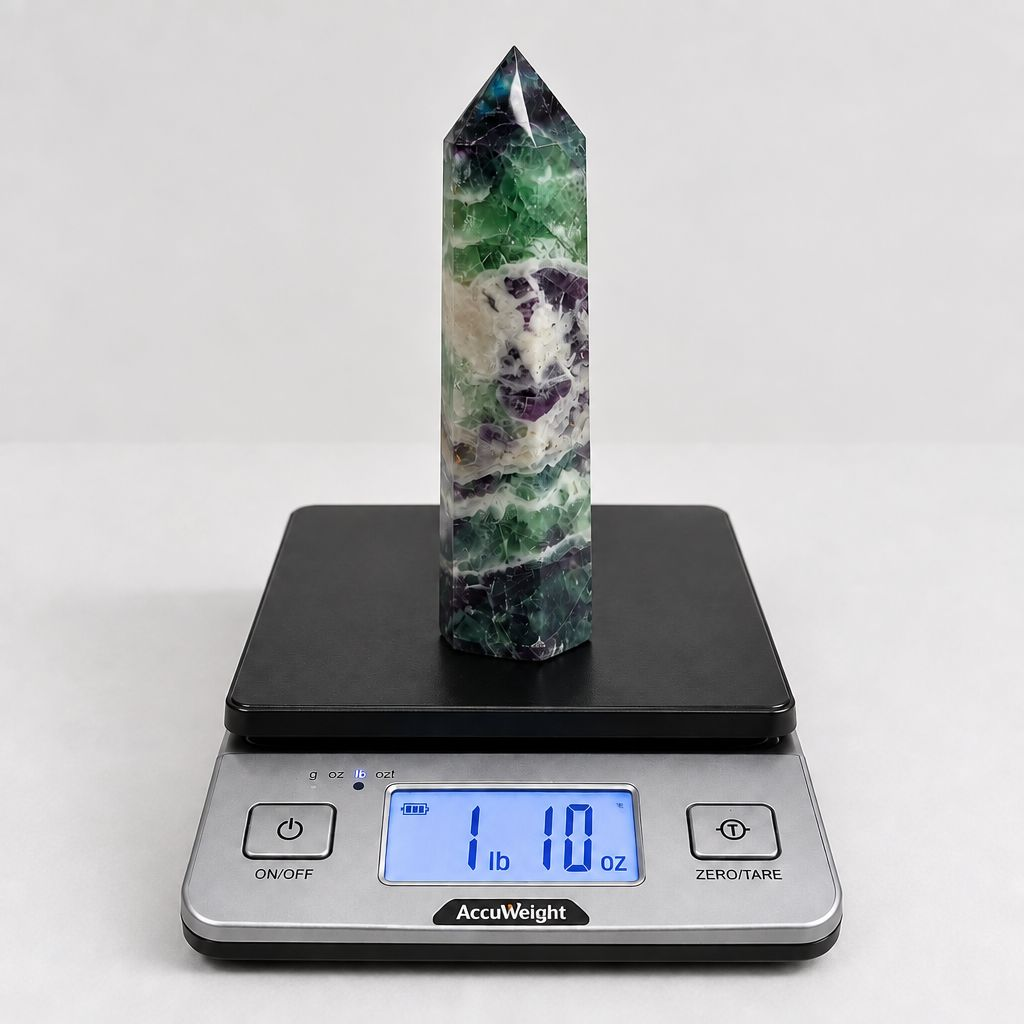 Rainbow Fluorite Crystal Tower 6.5" | Natural Green Purple Fluorite Point | Love Hawaii Crystals & Treasures