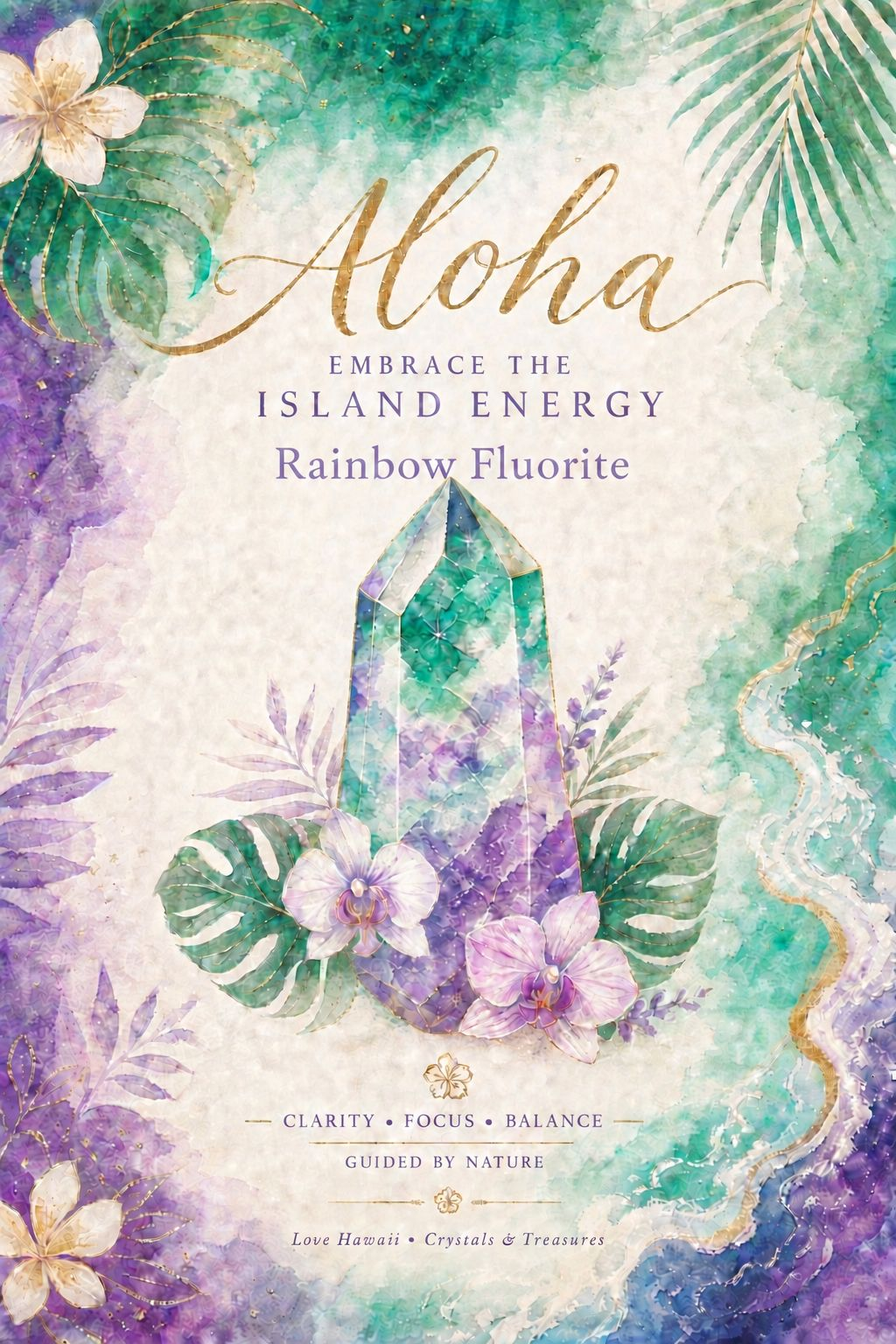 Rainbow Fluorite Crystal Tower 6.5" | Natural Green Purple Fluorite Point | Love Hawaii Crystals & Treasures