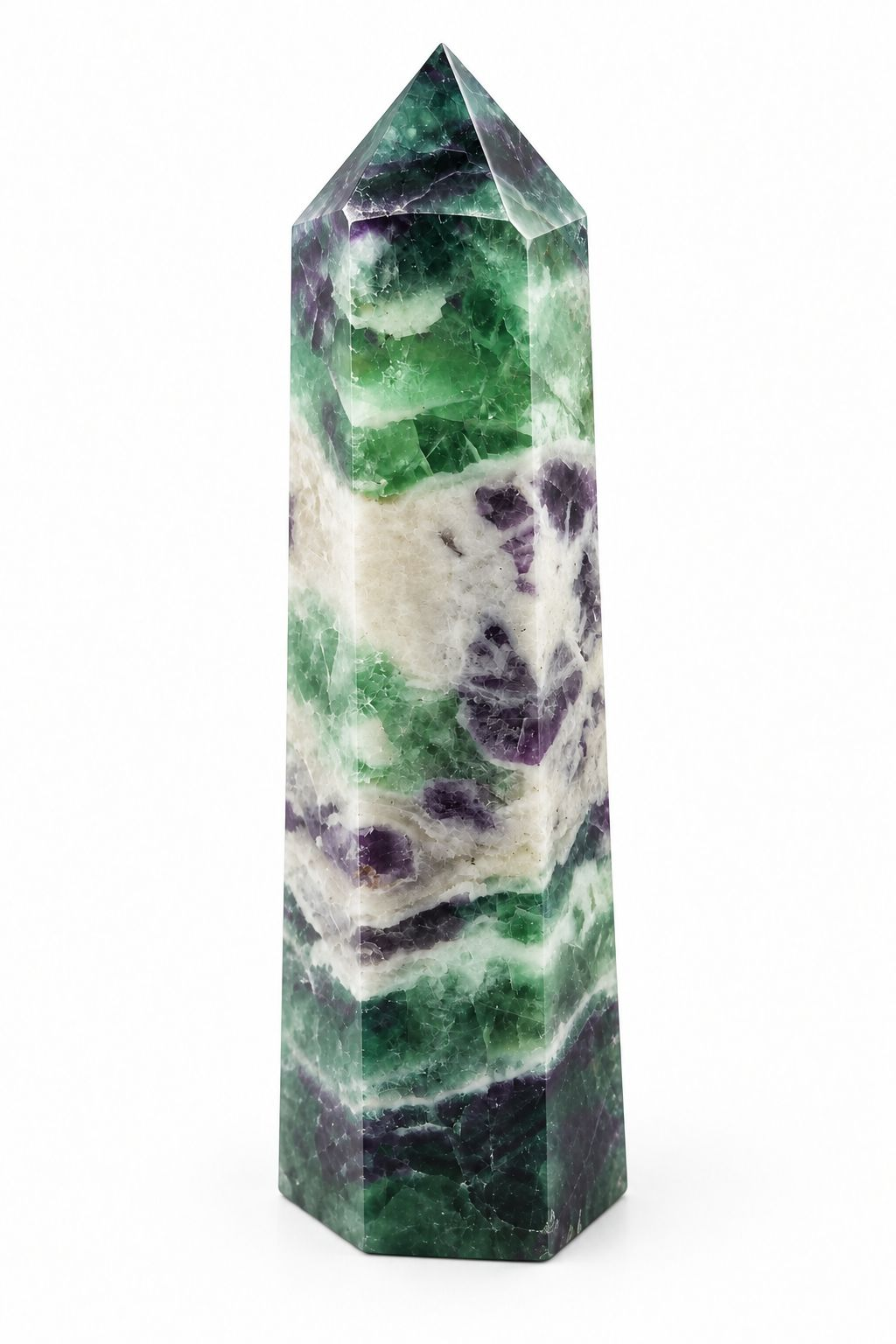 Rainbow Fluorite Crystal Tower 6.5" | Natural Green Purple Fluorite Point | Love Hawaii Crystals & Treasures