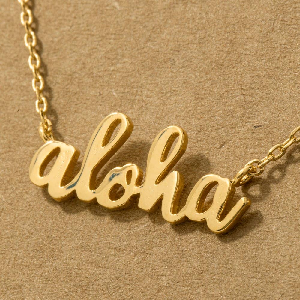 Handwritten Aloha Script Charm Necklace: Rose Gold