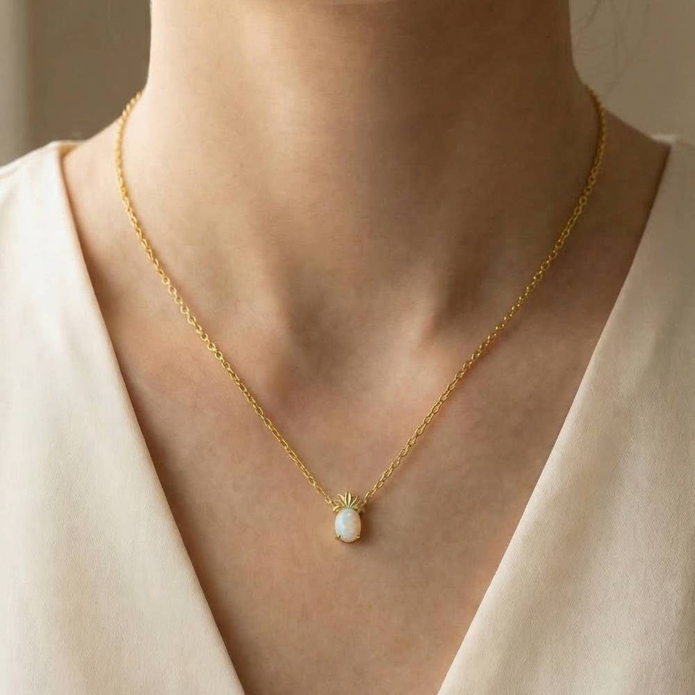 Opal Pineapple Pendant Necklace: Silver/Rhodium