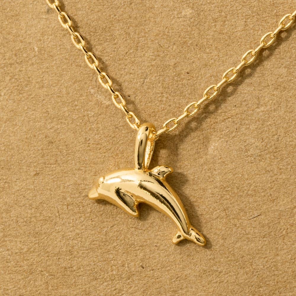 Dolphin Charm Necklace: Silver (Rhodium Plated)