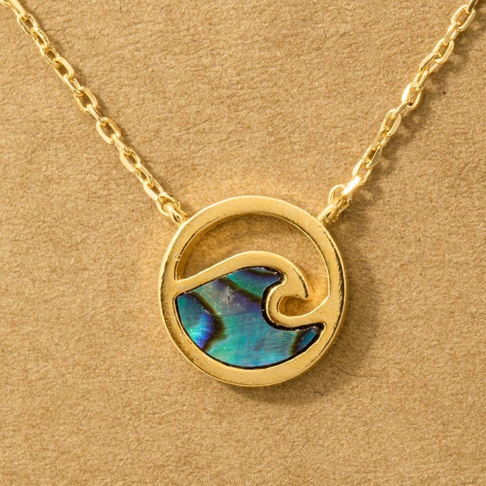 Tropical Wave Coin Pendant Necklace • Mother of Pearl Gold Dipped Necklace • Coastal Minimalist Jewelry