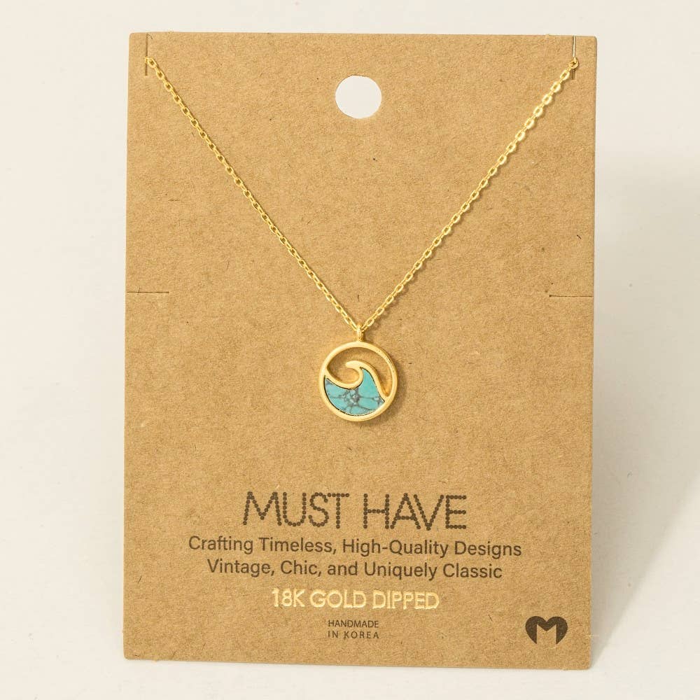Coastal Wave Enamel Necklace – Turquoise Glow