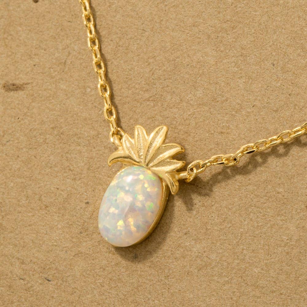 Opal Pineapple Pendant Necklace: Silver/Rhodium