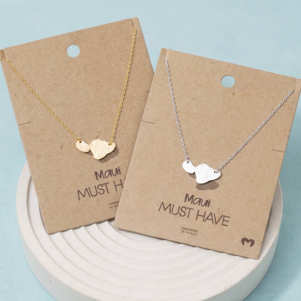 Maui Island Outline Pendant Necklace – Silver